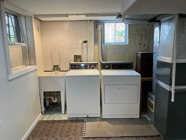 Washer, dryer, utility sink, HVAC system.
