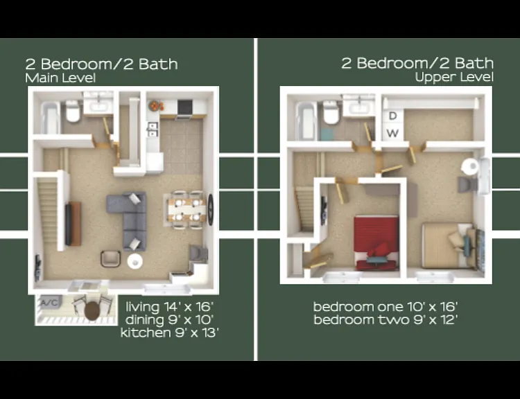 2 Bed 2 Bath Floorplan Diagram