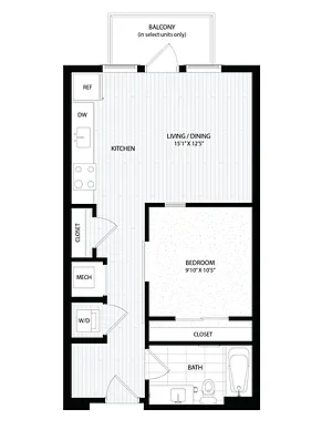 Floor plan 1 Bed/1 Bath JR-B3.2 East