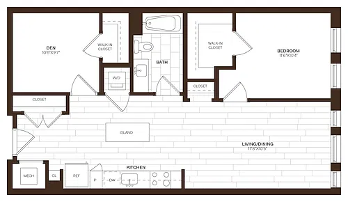 Floor plan 1 Bed/1 Bath Den-D6.1
