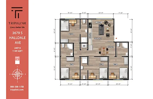 Floor plan 4 Bed 4 Bath - 1149 sqft