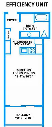 Floor plan Studio 0 Bed 1 Bath 476sf