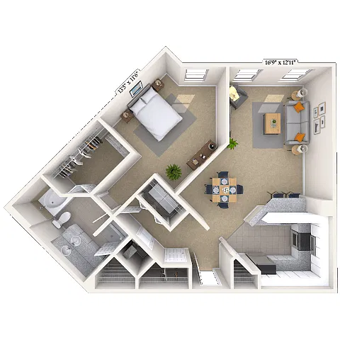 Floor plan Traditional 1x1 928-946 SF