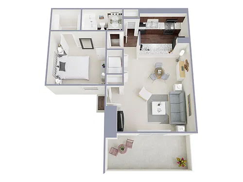 Floor plan 1 Bed, 1 Bath D (75% Income Restricted)