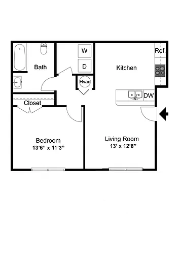 Floor plan 1 Bedroom (Sunroom Optional)