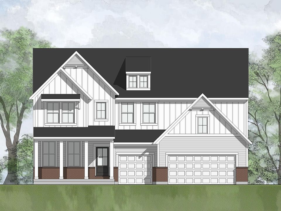 brick, siding and board and batten house with front porch