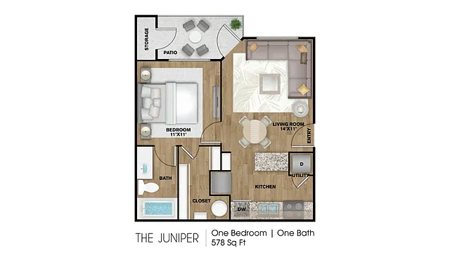 Floor plan 1 Bed, 1 Bath A