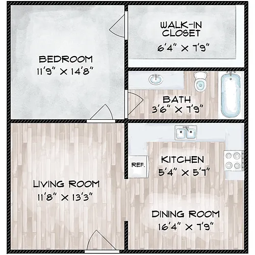 Floor plan 1 Bedroom 1 Bath