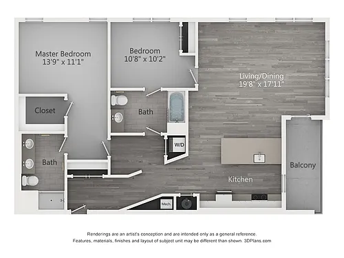 Floor plan Two Bedroom Two Bathroom (1323 SF)