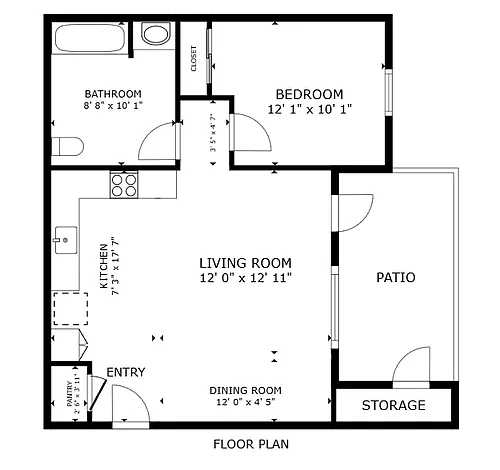 Floor plan 1 BR, 1 BA
