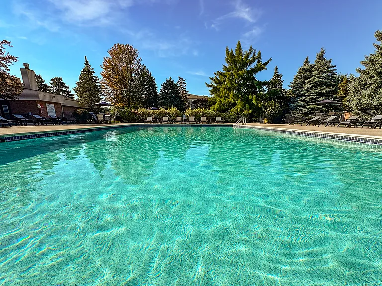 Heated pool and sauna at Prentiss Pointe Apartments in Harrison Township, MI