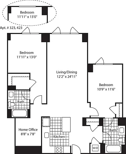 Floor plan 2 Bed with Office (North) - 1204