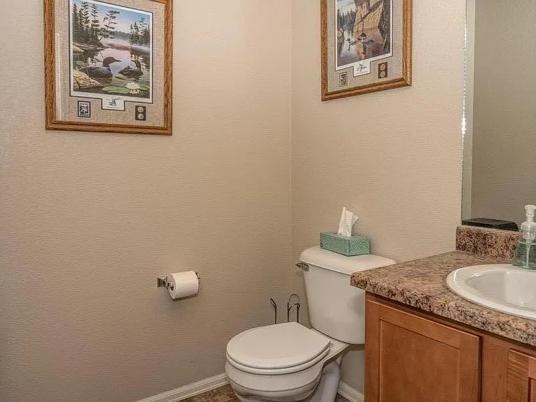 Garage entry restroom