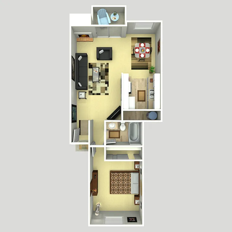 Floor plan 1 Bed, 1 Bath C (80% Income Restricted)