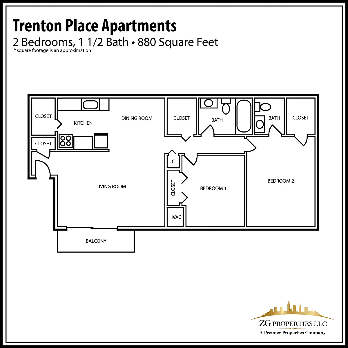 Floor plan 2 Bedroom 1.5 Bath
