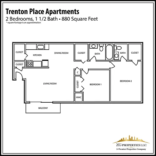 Floor plan 2 Bedroom 1.5 Bath