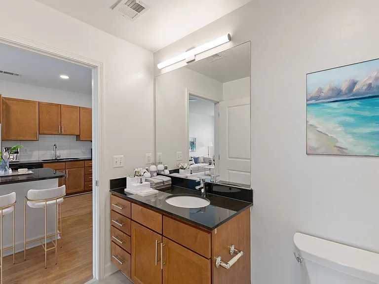 Bathrooms provide ample storage