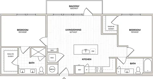 Floor plan 2 Bed/2 Bath-B3