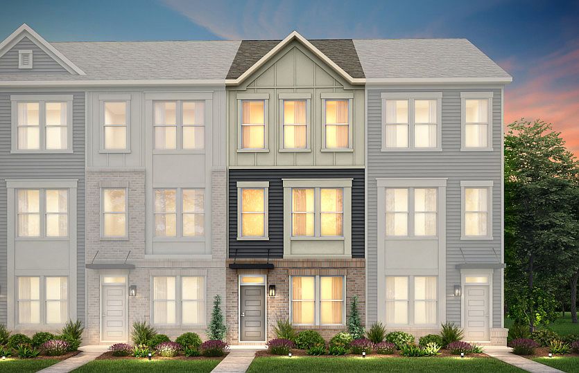 Evans Exterior 2 features siding, brick, covered front door and 1-car tandem rear load garage