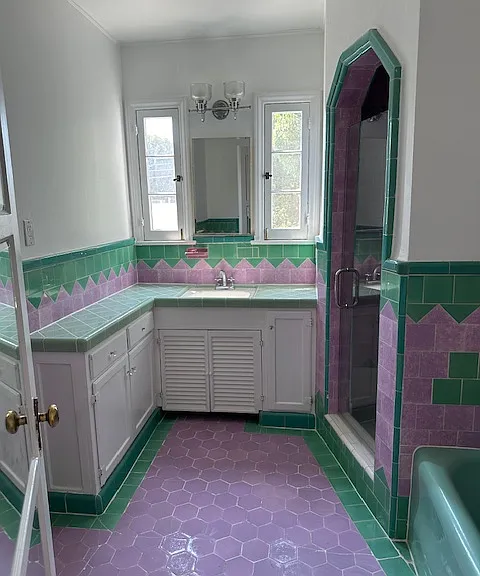 Bathroom #1 with tub & separate shower, vintage tile