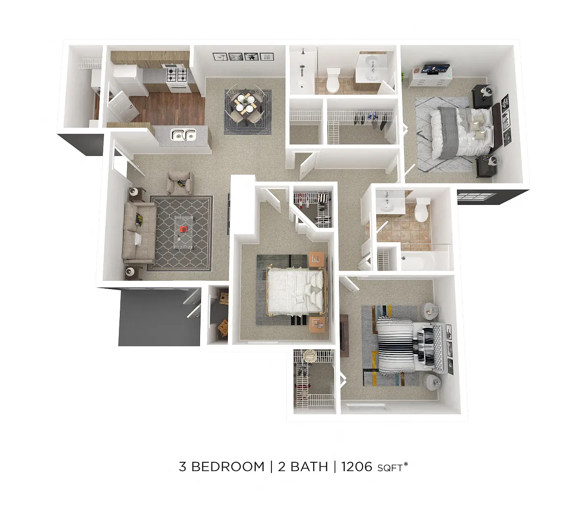 Floor plan Three Bedroom 2 Bath