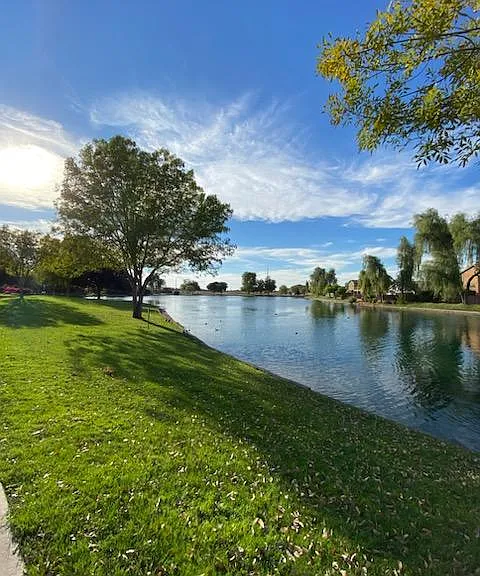 Beautiful community lake featuring a walking path and a swing! Sit back and take in the serenity of the lake while you watch the Canada Geese and plethora of different birds enjoying the great outdoors! Picture taken November 13, 2023.