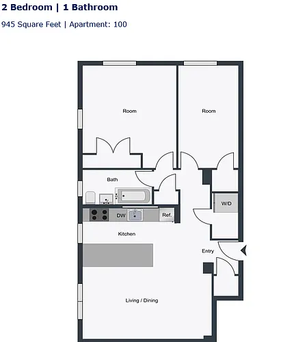 Floor plan 2 Bedroom 1 Bathroom