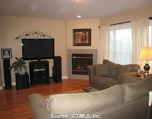 High ceilings, gas fireplace, large windows make this an inviting space