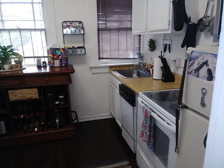 Kitchen accessorized by previous tenant.