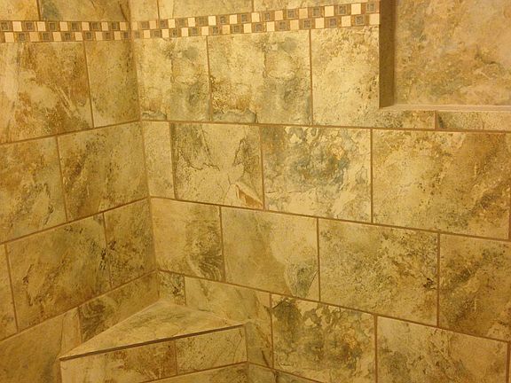 Bench in master bathroom shower