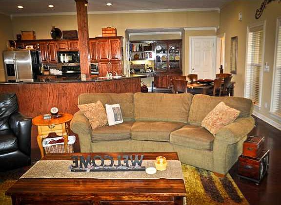 view from living area towards kitchen