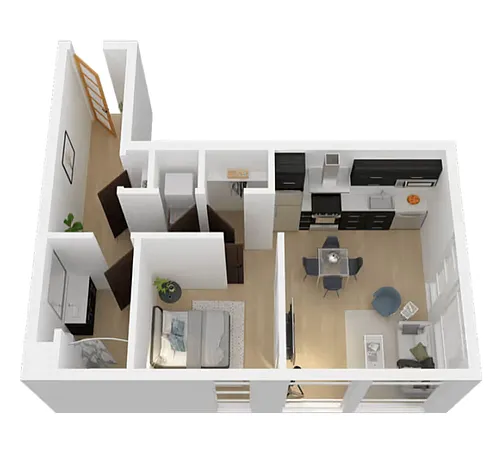 Floor plan 1BD, 1BTH C