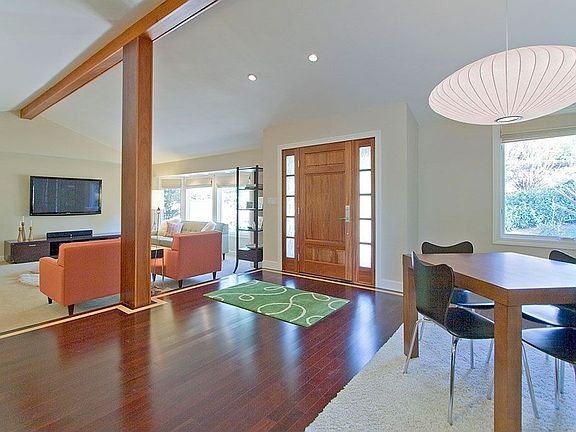Entry mahogany floors & beams