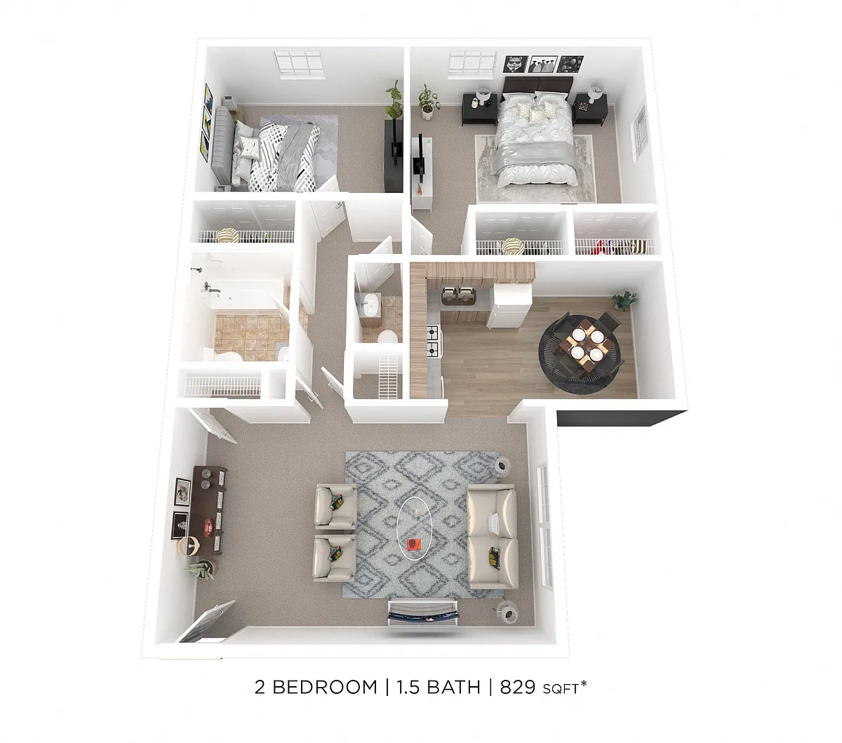 Floor plan Two Bedroom 1.5 Bath - 829 sqft