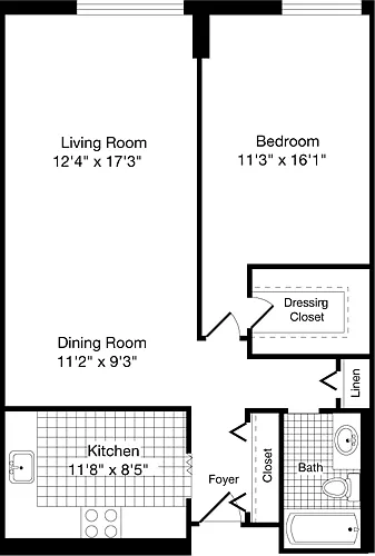 Floor plan 1 Bedroom E
