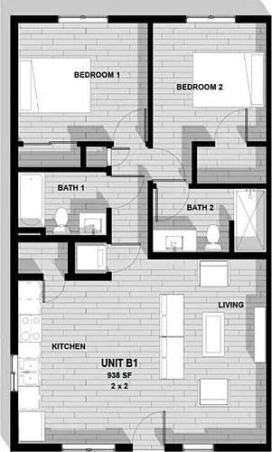 Floor plan Two Bedroom, Two Bath