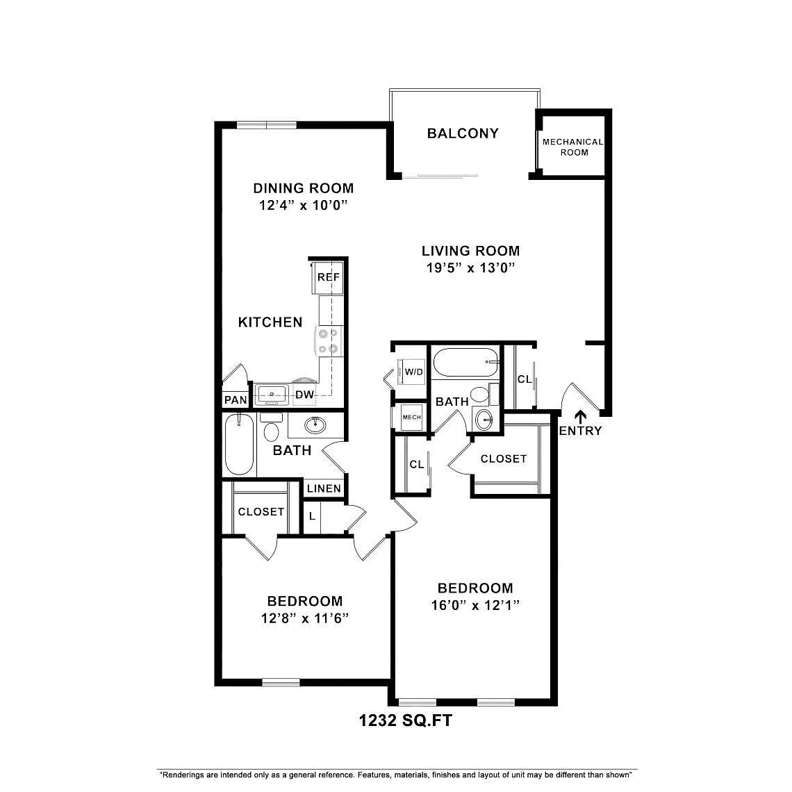Floor plan 2 Bedroom-Renovated
