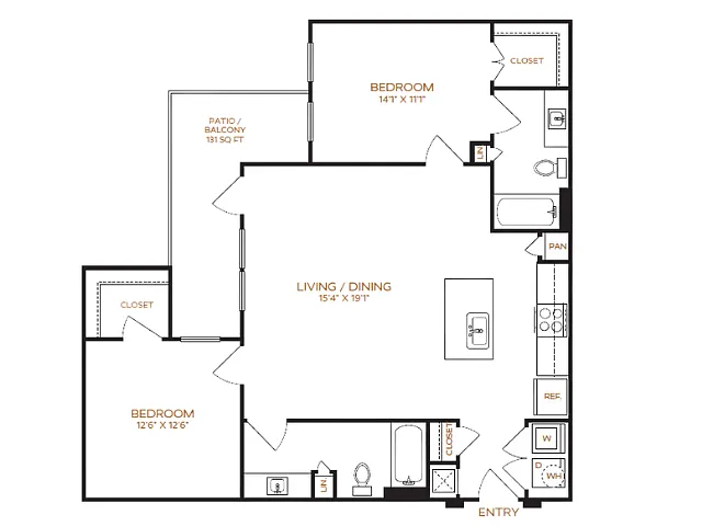 Floor plan 2 Bed, 2 Bath C