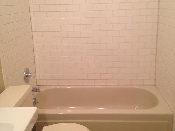 Remodeled bathroom with subway tile