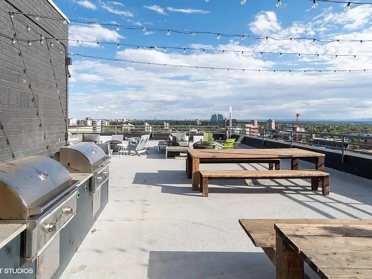 BBQ grills on the rooftop deck at Archer Tower in Denver, CO