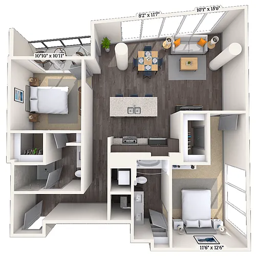 Floor plan Traditional 2x2 1198 SF