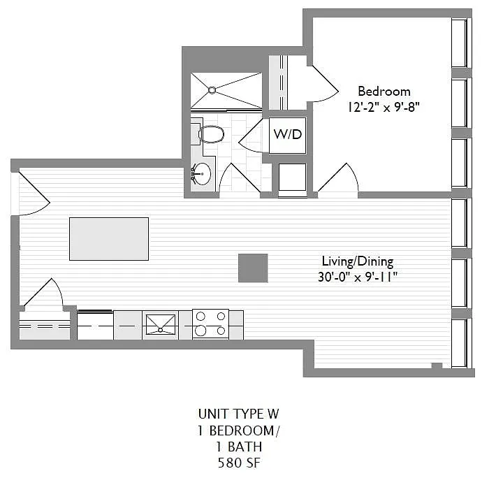 Floor plan 1-Bedroom 1-Bathroom | 580 sqft