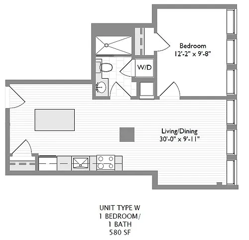 Floor plan 1-Bedroom 1-Bathroom | 580 sqft