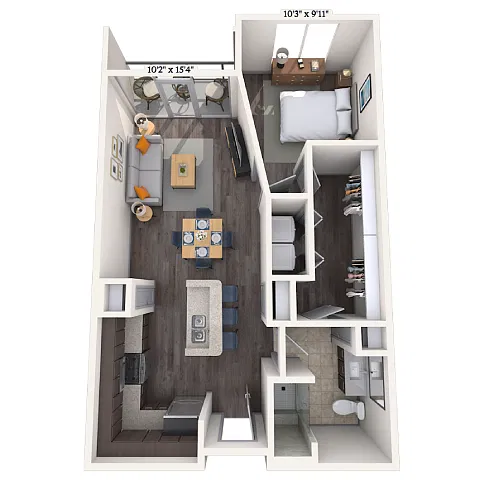 Floor plan Traditional 1x1 662-740 SF