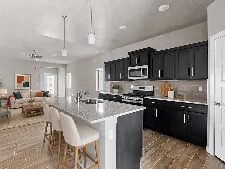 Virtually Staged Kitchen and Living Area