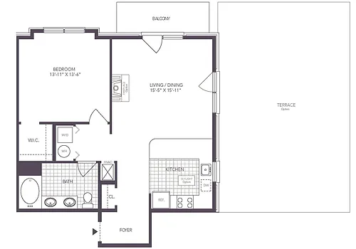 Floor plan 1 Bed/ 1 Bath