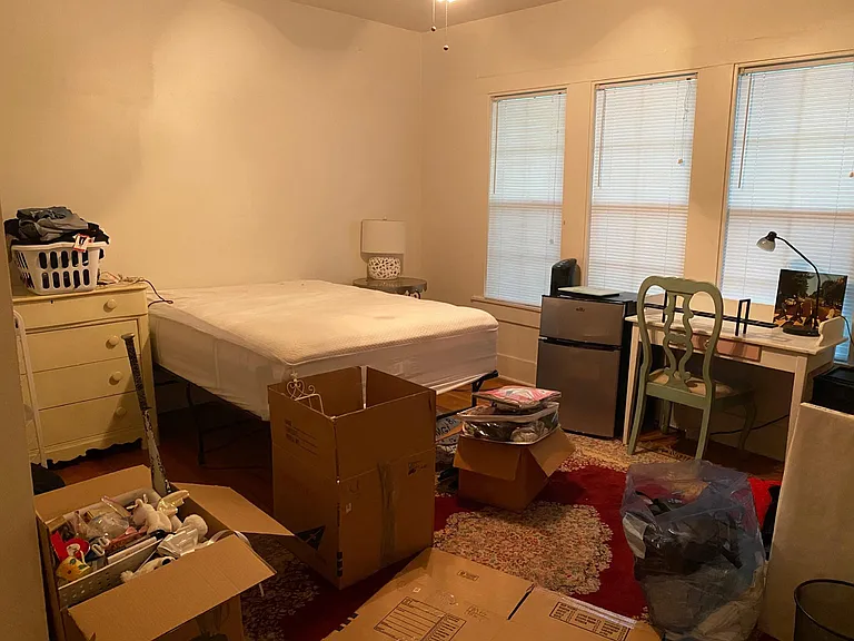 Master Bedroom - 9 ft. ceiling, original wood floors, 3 large windows with blinds, large closet, ceiling fan.