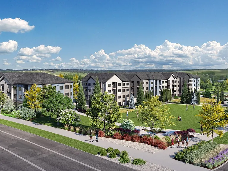 Community exterior with public park space (rendering)