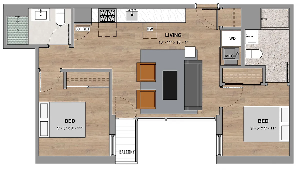 Floor plan 2 Bedroom - 2 Bathroom