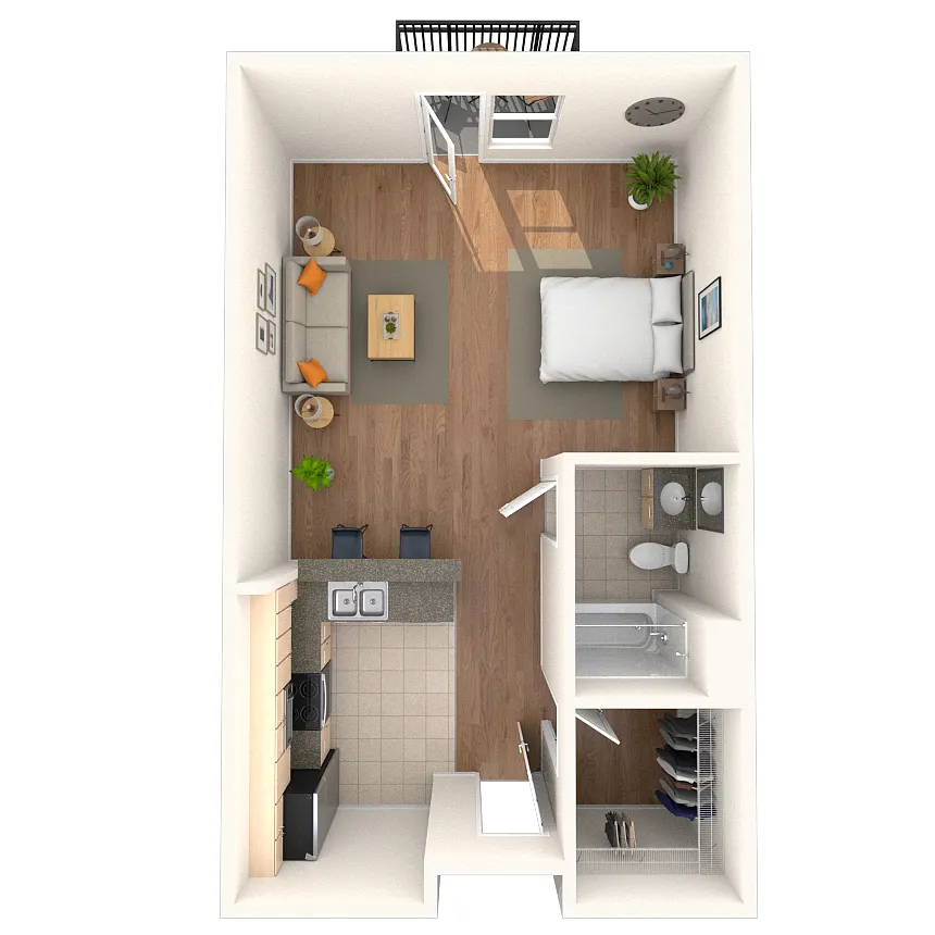 Floor plan Studio 0x1 447-740 SF